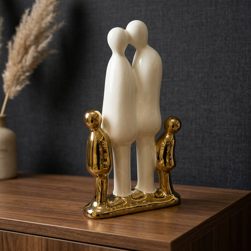 Family of Four Sculpture in Ivory & Gold