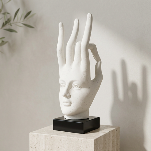 Modern White Speckled Hand-Face Bust