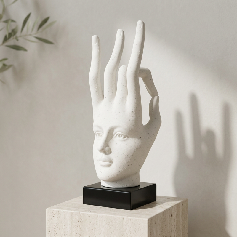 Modern White Speckled Hand-Face Bust