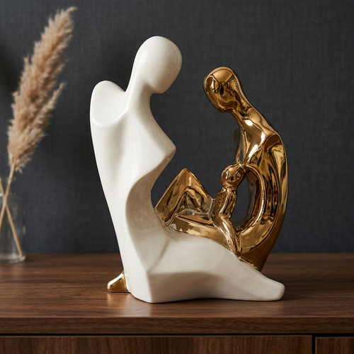 Embracing Couple Sculpture in Ivory & Gold