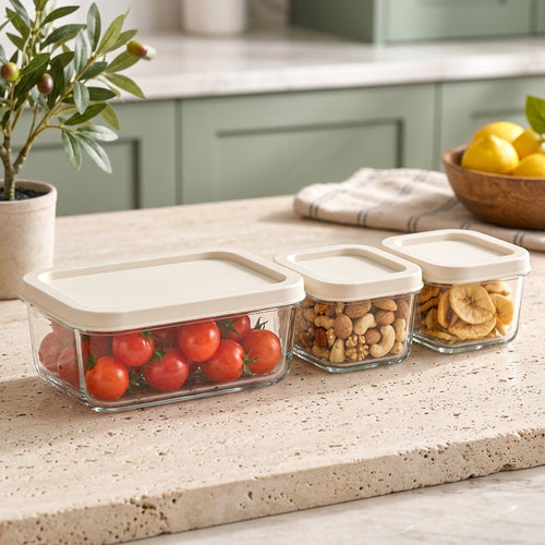Modern Stackable Glass Food Storage with Lids 3 Piece