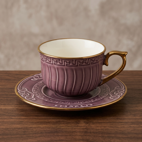 Fluted Dusty Purple Cup & Saucer Set of 12
