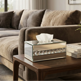 Luxury Silver Mirrored Glass Rectangular Tissue Box