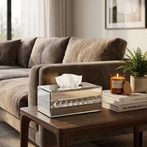 Luxury Silver Mirrored Glass Rectangular Tissue Box