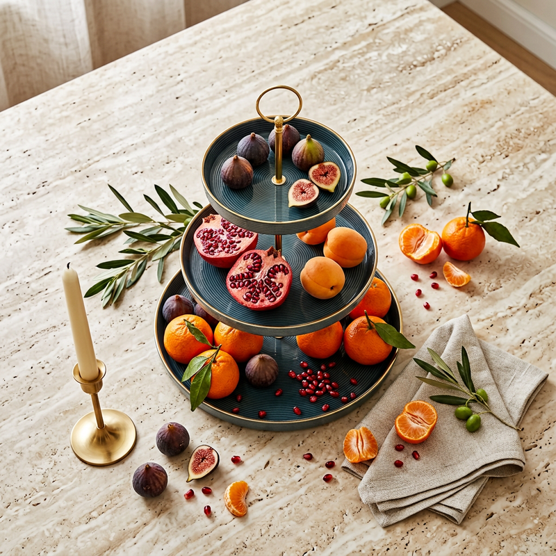 Royal Ocean Textured 3 Tiered Ceramic Platter