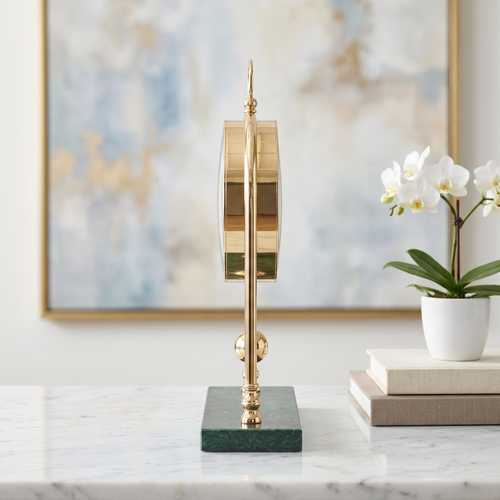 Modernist Gold Arched Desk Clock with Exposed Gear Dial