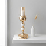 Modern Dual Pale Jade Accent Gold Candle Stand
