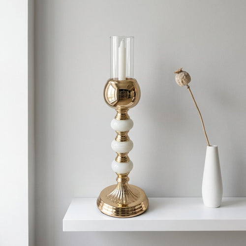 Imperial Triple Pale Jade Accent Gold Candle Stand