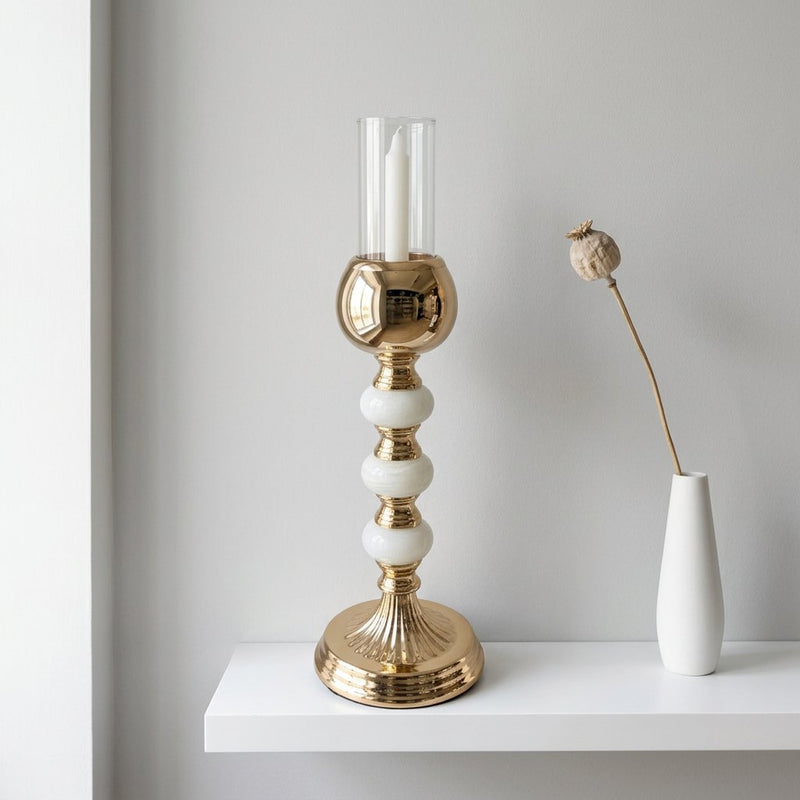 Imperial Triple Pale Jade Accent Gold Candle Stand