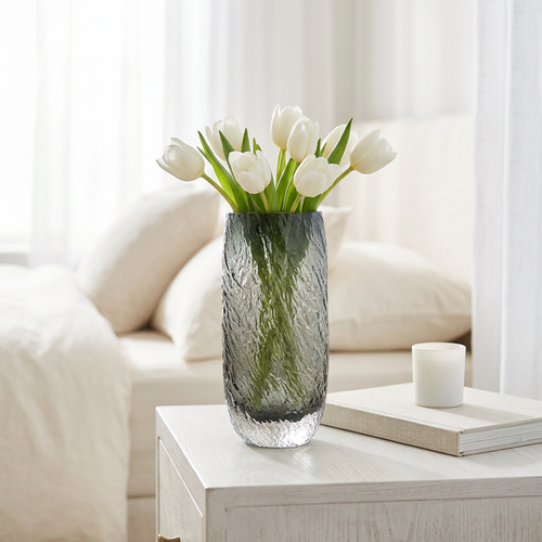 Elegant Textured Glass Cylinder Flower Vase