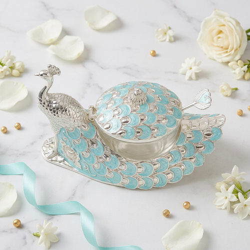Royal Peacock Serving Bowl with Lid & Spoon