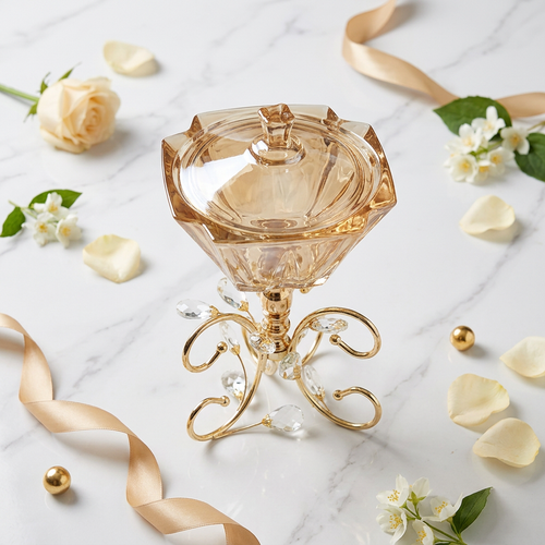 Grand Amber Crystal Pedestal Candy Jar