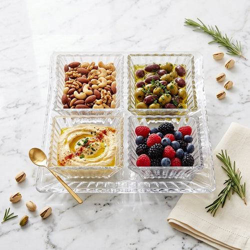 Elegant Crystal Glass Tray & Bowl Set 5 Piece