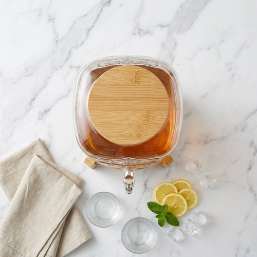 Glass Beverage Dispenser with Wooden Stand & Spigot 3.4 Litre