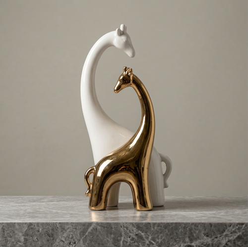 Giraffe Duo Sculpture in Ivory & Gold