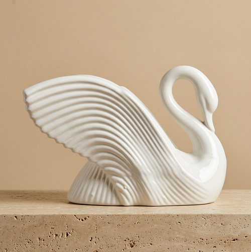 Elegant Glossy White Swan Showpiece