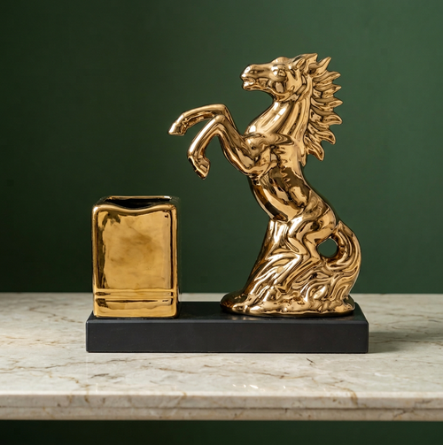 Luxury Gold Rearing Horse & Pen Holder Desk Set