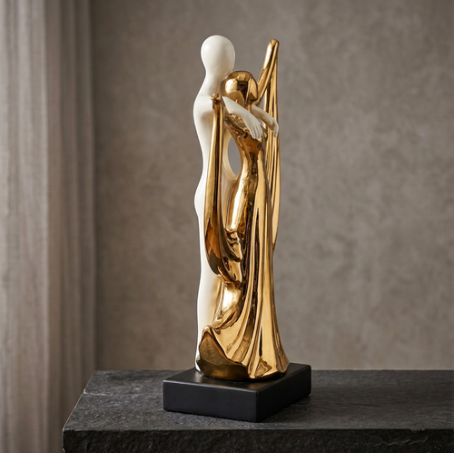 Embracing Dancing Couple Sculpture in Ivory & Gold