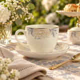 Golden Peony & Dusty Blue Fine Teacup & Saucer Set 12 Pcs