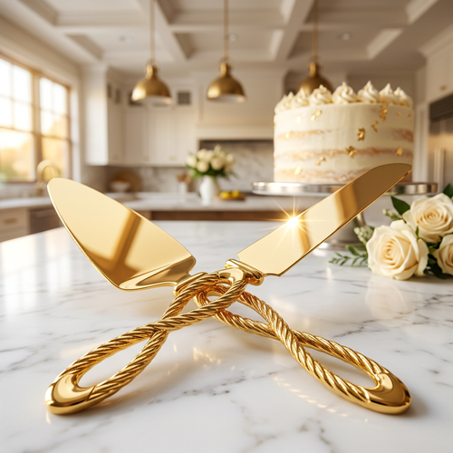 Gold Infinity Loop Cake Server & Knife Set 2 Piece