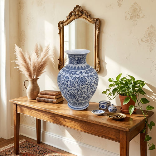 Heritage Blue and White Ovoid Temple Vase