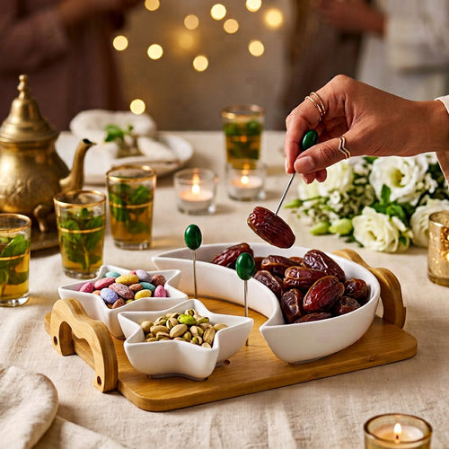 Celestial Crescent Moon & Star Serving Set with Wooden Tray