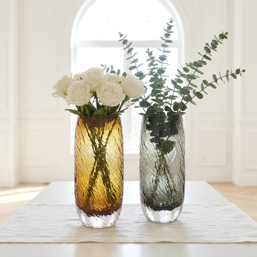 Elegant Textured Glass Cylinder Flower Vase