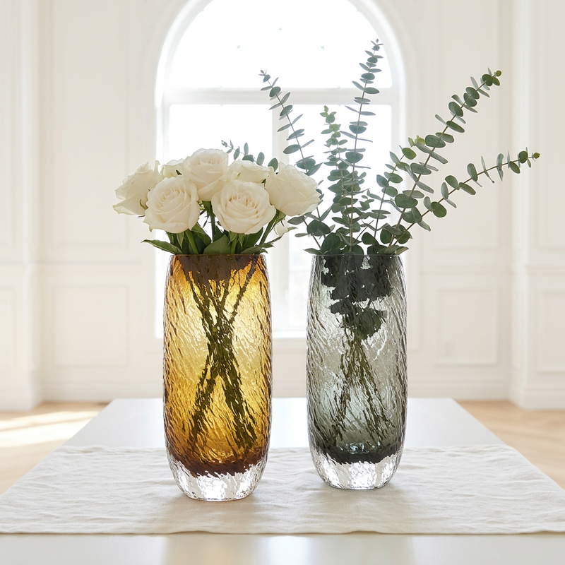 Elegant Textured Glass Cylinder Flower Vase