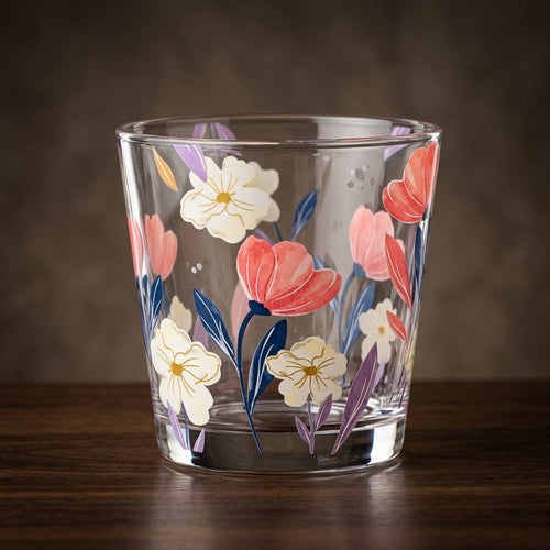 Charming Floral Printed Clear Glass Set of 6