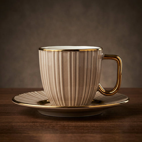 Modern Fluted Warm Cup & Saucer Set of 12