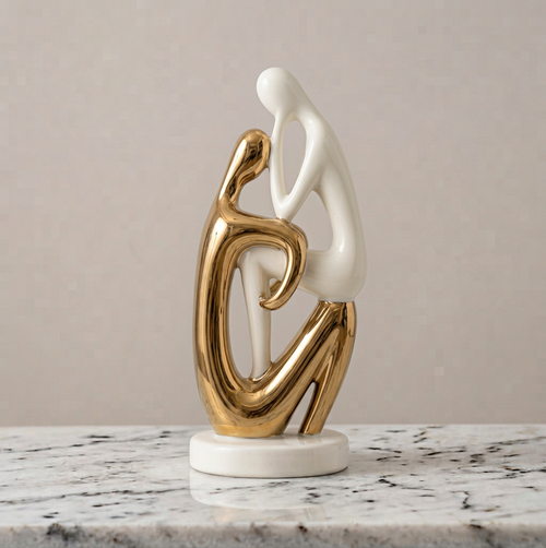 Contemplative Couple Sculpture in Ivory & Gold