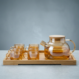 Borosilicate Kettle & Teacup Set with Wooden Tray 8 Piece Set