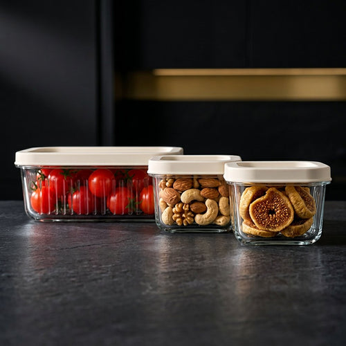 Modern Stackable Glass Food Storage with Lids 3 Piece