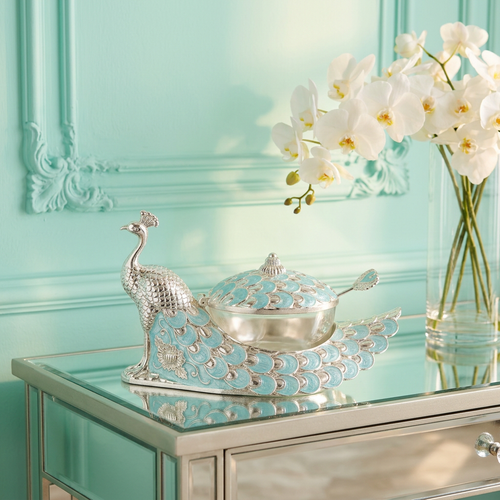 Royal Peacock Serving Bowl with Lid & Spoon