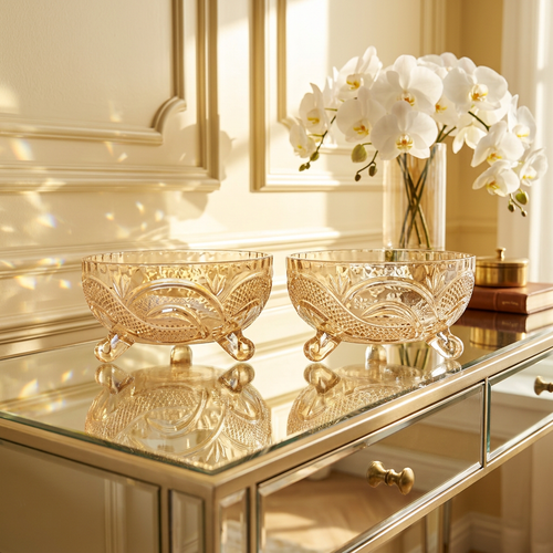 Elegant Amber Crystal Serving Bowls Set of 6