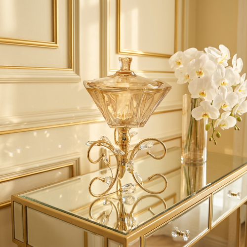 Grand Amber Crystal Pedestal Candy Jar