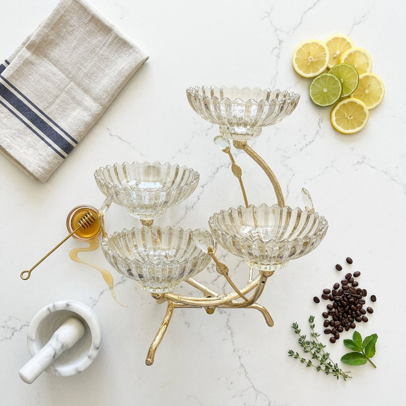 4 Tier Cascading Glass Serving Stand with Gold Metal Base