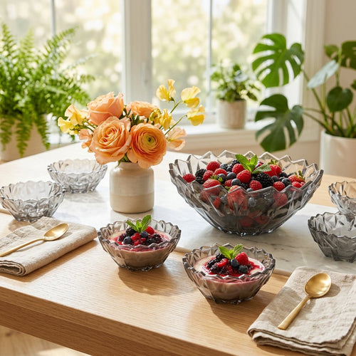 Smoky Crystal Glass Dessert Bowl Set 7 Piece