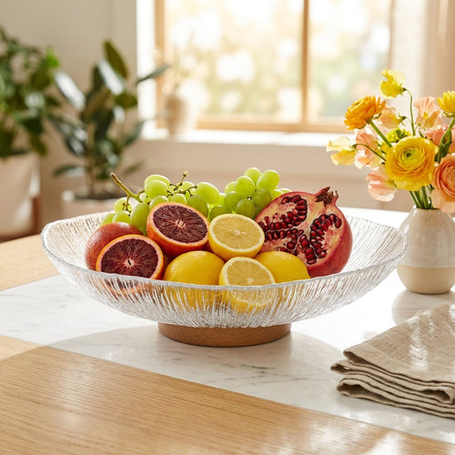 Elegant Textured Crystal Glass Centerpiece Tray
