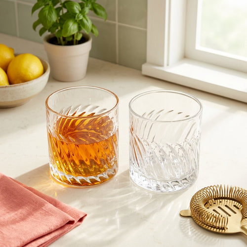 Spiral Swirl Cut Crystal Whiskey Glass Set of 6