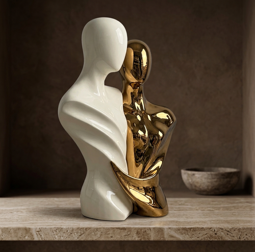Dual Bust Couple Sculpture in Ivory & Gold
