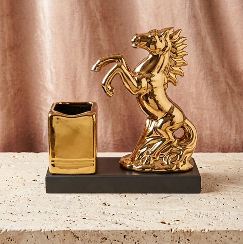 Luxury Gold Rearing Horse & Pen Holder Desk Set