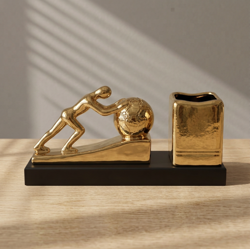 Luxury Gold Figure & Globe Pen Holder Desk Set
