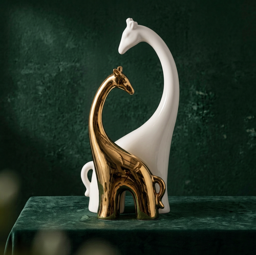 Giraffe Duo Sculpture in Ivory & Gold