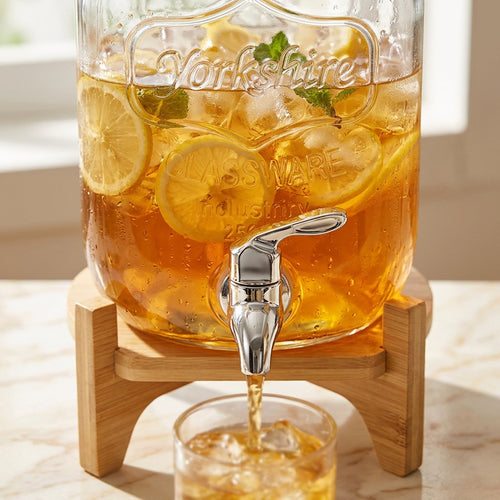 Glass Beverage Dispenser with Wooden Stand & Spigot 3.4 Litre