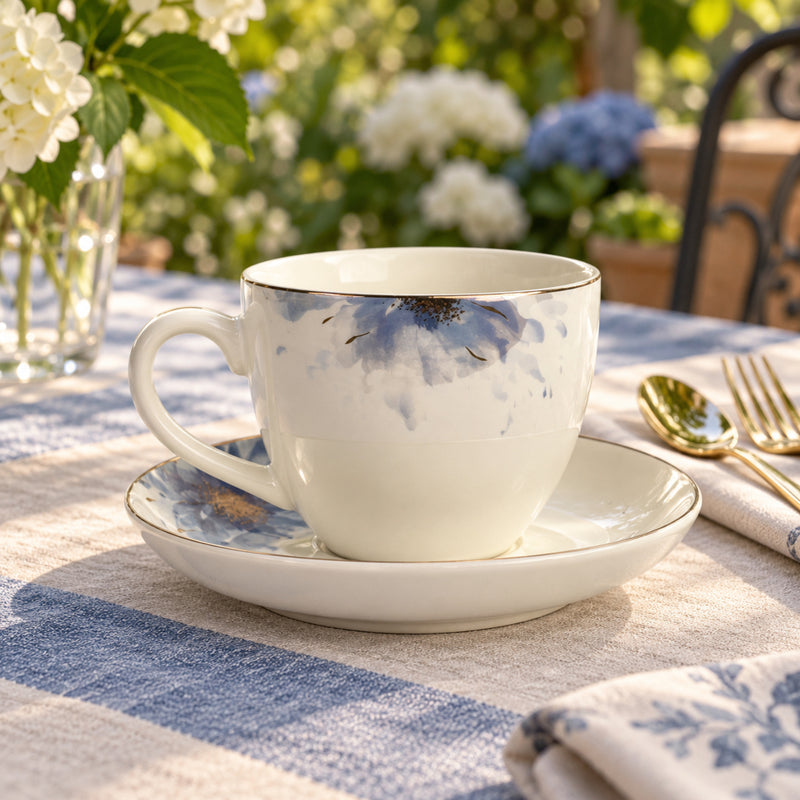 Blue Aster Elegance Fine Teacup & Saucer Set 12 Pcs