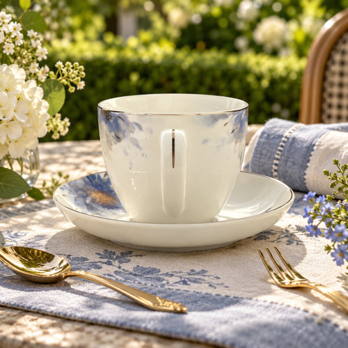 Blue Aster Elegance Fine Teacup & Saucer Set 12 Pcs