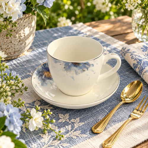 Blue Aster Elegance Fine Teacup & Saucer Set 12 Pcs