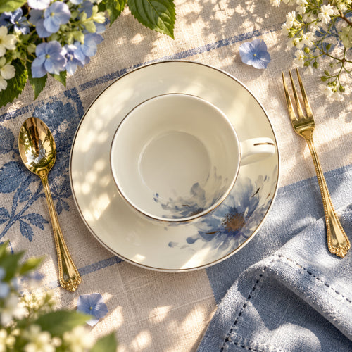 Blue Aster Elegance Fine Teacup & Saucer Set 12 Pcs