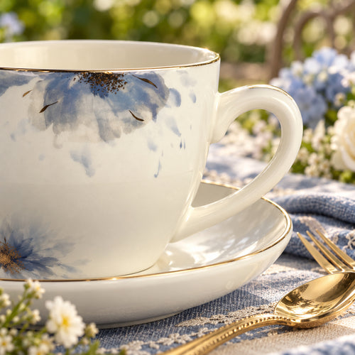 Blue Aster Elegance Fine Teacup & Saucer Set 12 Pcs